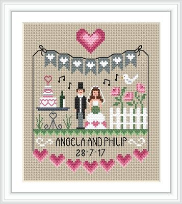 Little Dove - Pink Hearts Wedding Sampler